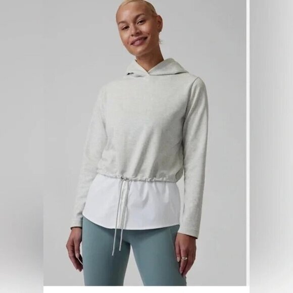 ATHLETA Gallery Hoodie Top Heather Gray/White Sz XL EUC  #983763 - Picture 2 of 6